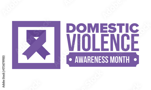 Domestic Violence Awareness Month in October. Celebrate annual in United States. Awareness purple ribbon. Day of Unity. Prevention campaign. Stop women abuse. Poster, banner and background. Vector