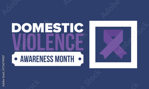 Domestic Violence Awareness Month in October. Celebrate annual in United States. Awareness purple ribbon. Day of Unity. Prevention campaign. Stop women abuse. Poster, banner and background. Vector