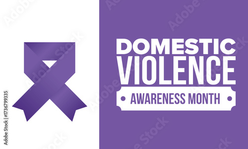 Domestic Violence Awareness Month in October. Celebrate annual in United States. Awareness purple ribbon. Day of Unity. Prevention campaign. Stop women abuse. Poster, banner and background. Vector