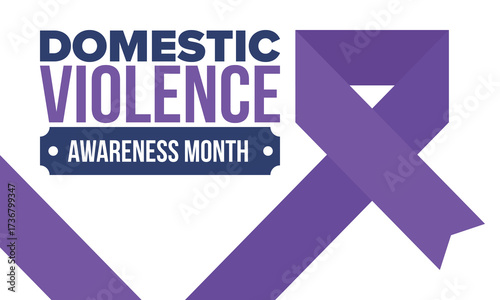 Domestic Violence Awareness Month in October. Celebrate annual in United States. Awareness purple ribbon. Day of Unity. Prevention campaign. Stop women abuse. Poster, banner and background. Vector