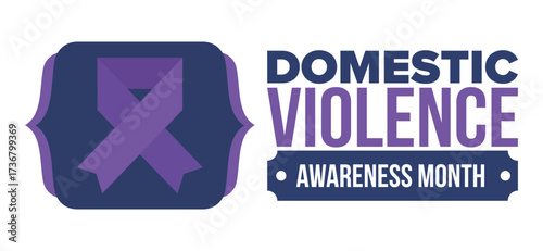 Domestic Violence Awareness Month in October. Celebrate annual in United States. Awareness purple ribbon. Day of Unity. Prevention campaign. Stop women abuse. Poster, banner and background. Vector