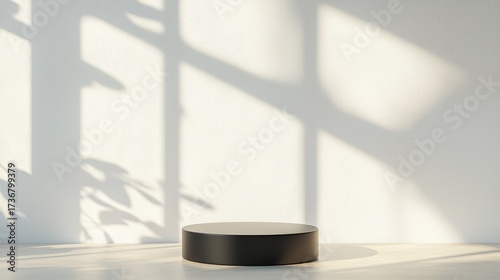 Elegant Black Luxury Podium on Round Stage with Soft Lighting