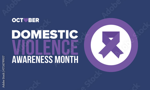Domestic Violence Awareness Month in October. Celebrate annual in United States. Awareness purple ribbon. Day of Unity. Prevention campaign. Stop women abuse. Poster, banner and background. Vector