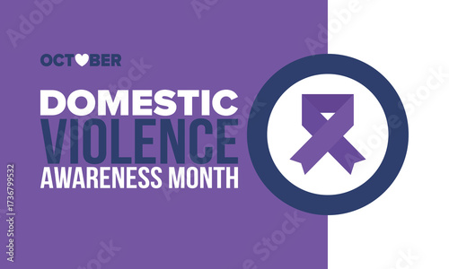 Domestic Violence Awareness Month in October. Celebrate annual in United States. Awareness purple ribbon. Day of Unity. Prevention campaign. Stop women abuse. Poster, banner and background. Vector