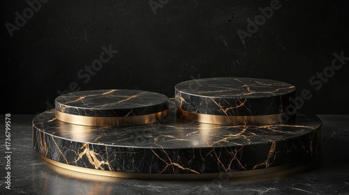 Modern Luxury Podium Mockup with Black Marble Texture