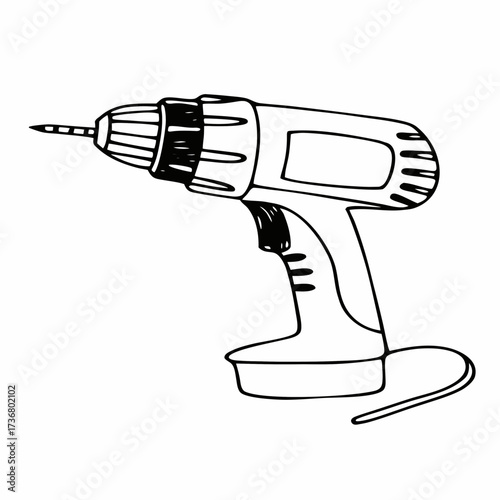 Continuous line drawing of a cordless drill in simple style  
