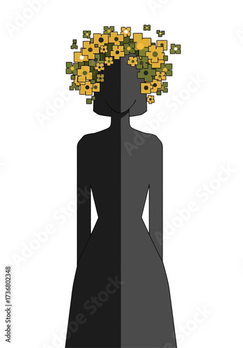 Abstract Woman Silhouette With Geometric Flower Head