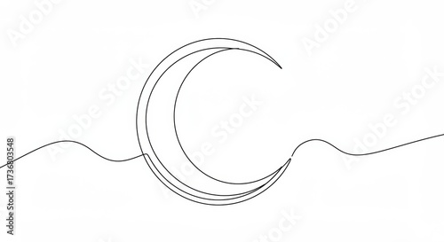 Elegant crescent moon line art featuring clean continuous strokes on white