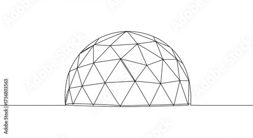 Minimalist geodesic dome line art with simple elegance in clean rendition