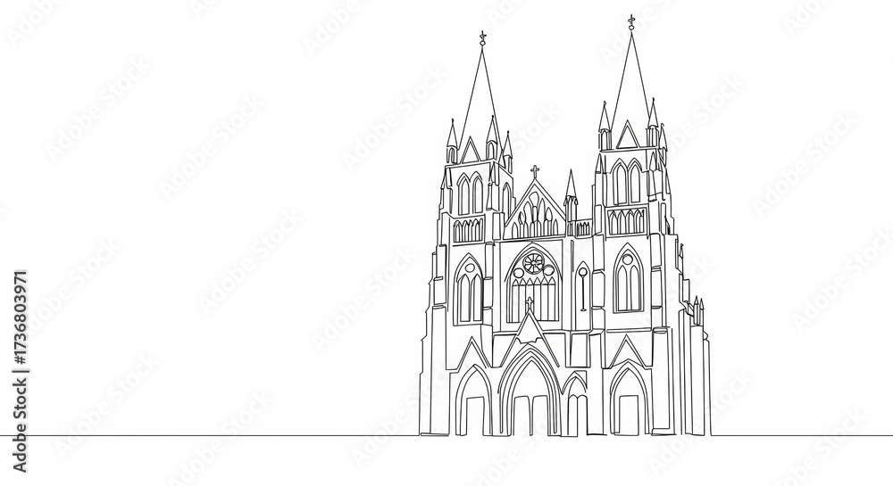 Fototapeta premium Elegant line drawing of a gothic cathedral showcasing architectural beauty