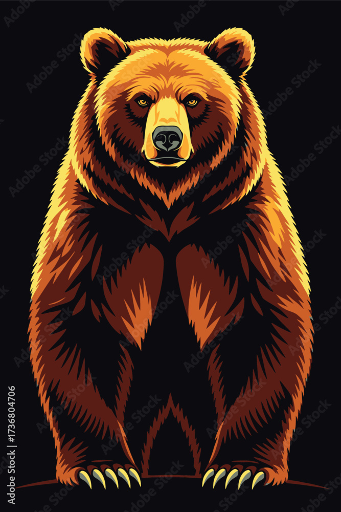Fototapeta premium Stylized Cartoon Grizzly Bear Standing Illustration Adobe Illustrator Artwork