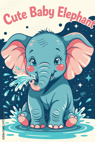  Playful Cartoon Elephant with Bright Pink Background Illustration Adobe Illustrator Artwork