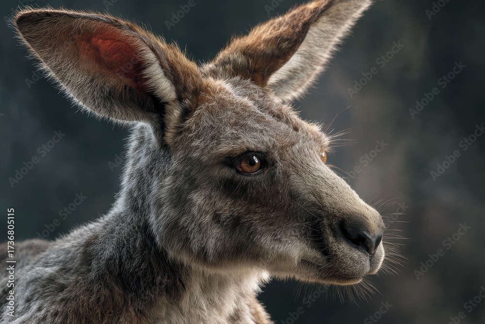Fototapeta premium Realistic rendering of a kangaroo showcasing detailed features with a soft focus background in a serene setting