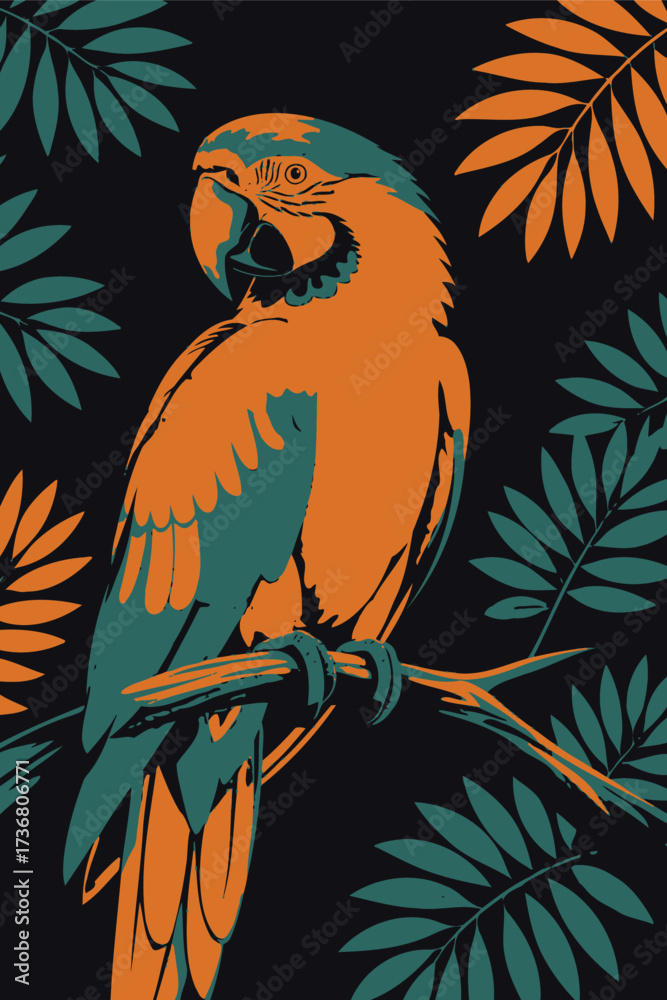 Fototapeta premium Tropical Orange Parrot Bird Illustration Adobe Illustrator Artwork