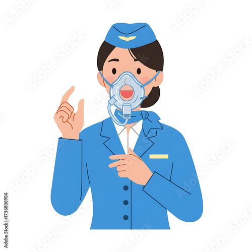 Friendly Flight Attendant in Blue Uniform Welcoming Passengers with a Wave