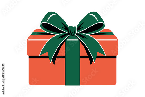 A vibrant orange gift box adorned with a lush green bow, perfect for any special occasion