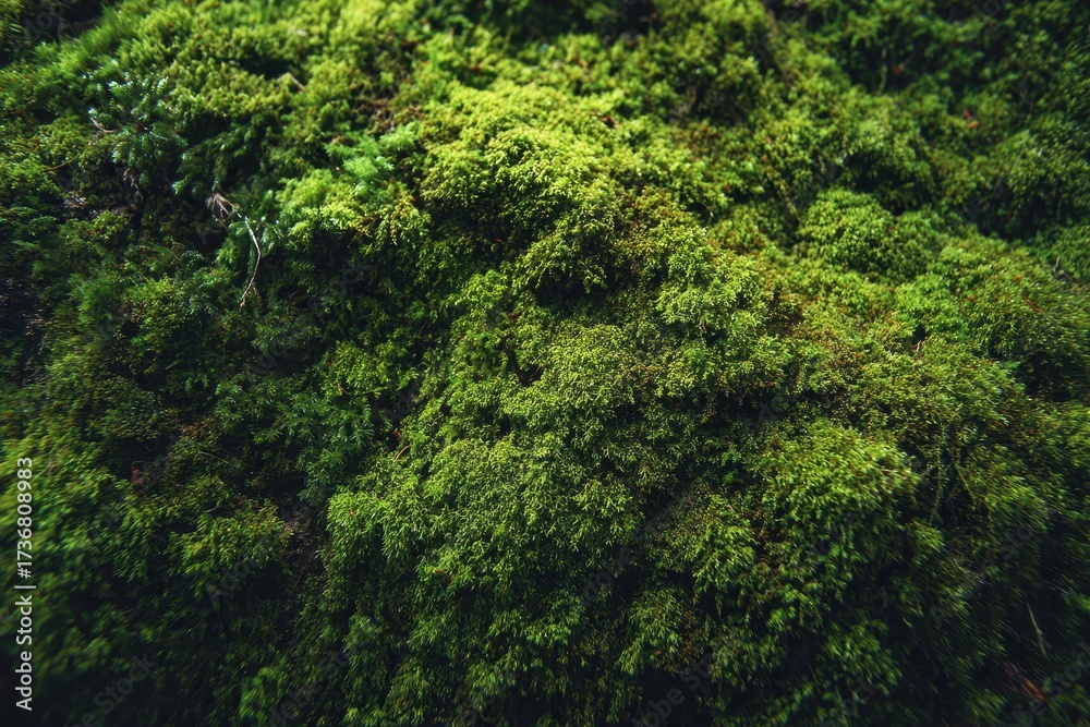 Obraz premium Detailed green moss texture presents a lush nature background often found in forests and shaded areas during late spring or summer