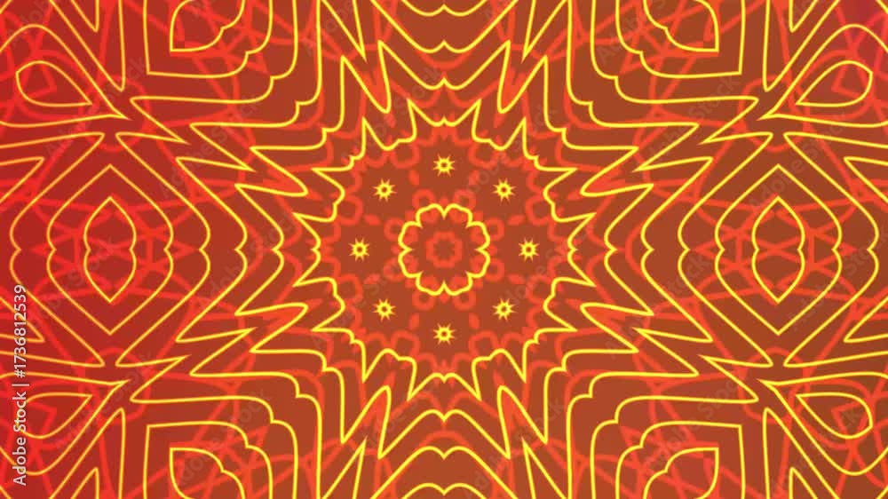 Symmetrical kaleidoscopic pattern suitable for backgrounds, packaging design, textile prints, digital art, and abstract artistic projects. Vibrant and dynamic.