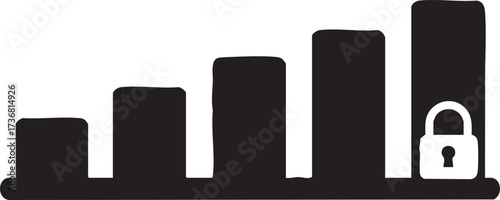 Black silhouette of a secure signal strength indicator with increasing bars isolated on white background