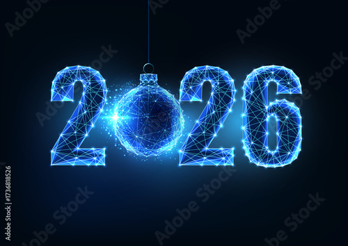 2026 with glowing Christmas ornament, digital New Year celebration concept, festive vector 
