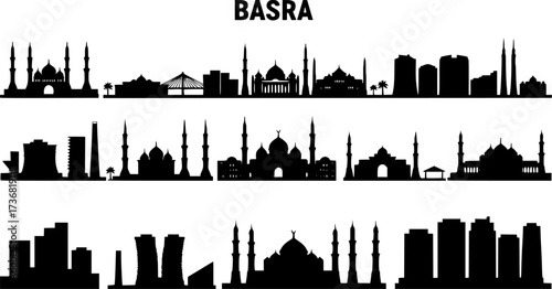 Basra Skyline Iraq Cityscape Outline.

