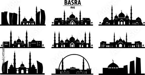 Basra Skyline Iraq Cityscape Outline.
