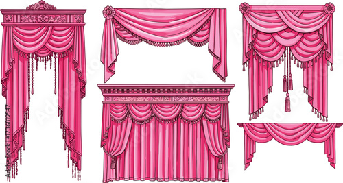 Elegant Pink Curtain Collection for Interior Decor Illustration