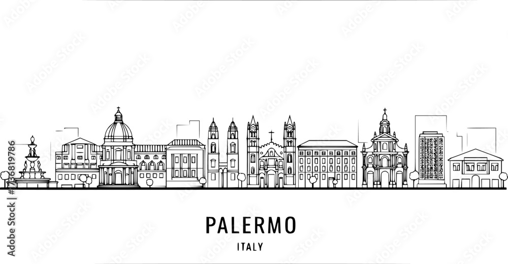 Obraz premium set of Palermo Skyline Line Art with Italy, and Minimal.