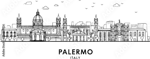 set of Palermo Skyline Line Art with Italy, and Minimal.
