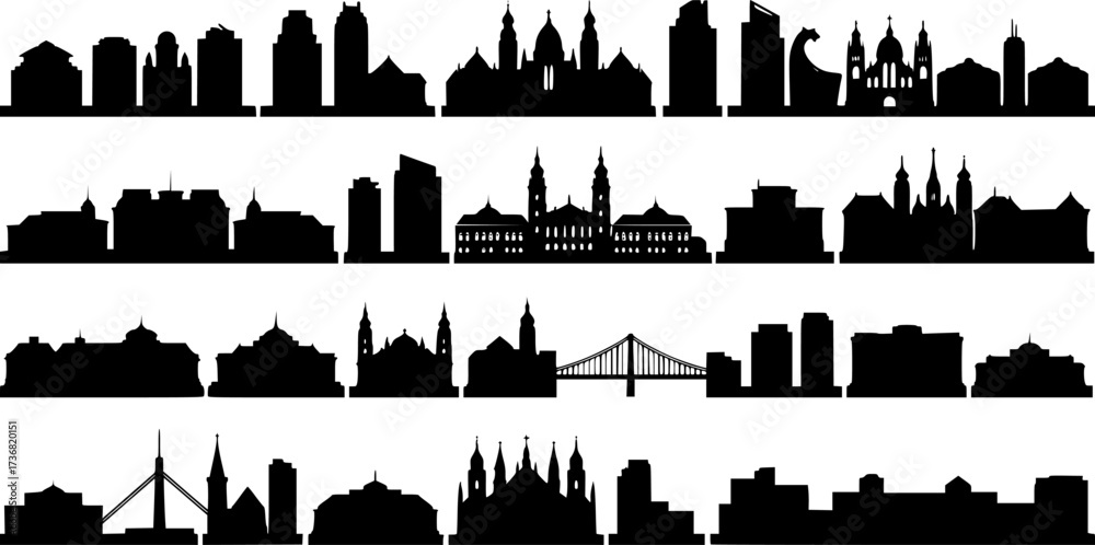Obraz premium set of Szeged Skyline Vector Cityscape Silhouette. 