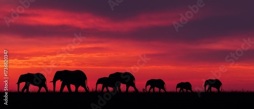 Elephants Silhouetted Against a Fiery Sunset