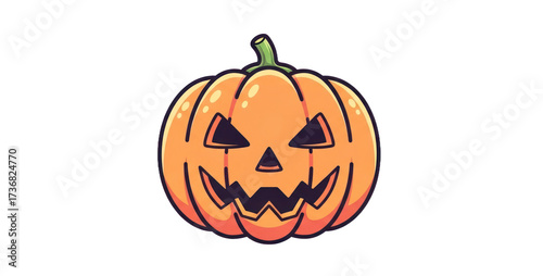 Spooky Cartoon Jack-o'-Lantern Pumpkin with Grinning Face, Vibrant and Stylized for Halloween Decorations and Designs. PNG Without Background