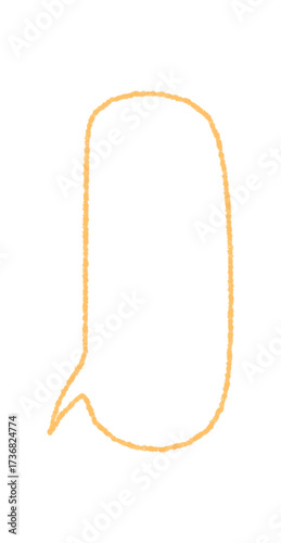 Hand drawn crayon speech balloon with rectangle contour forms the main subject. This sketch outline balloon shows organic chat and talk symbol for communication, with round graphic style accent.