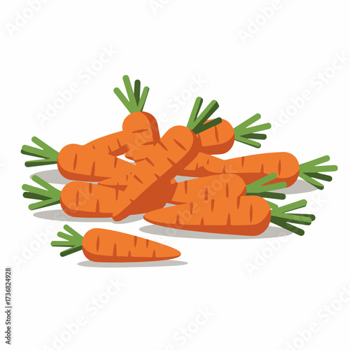 A pile of fresh, vibrant orange carrots with green leafy tops, artfully arranged on a white background.