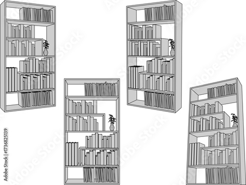 modern minimalist bookshelf furniture design illustration vector sketch