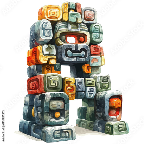 watercolor vector of Mexican Aztec Heritage, isolated on a white background.