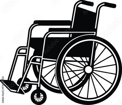 Black silhouette of a wheelchair for mobility assistance isolated on white background