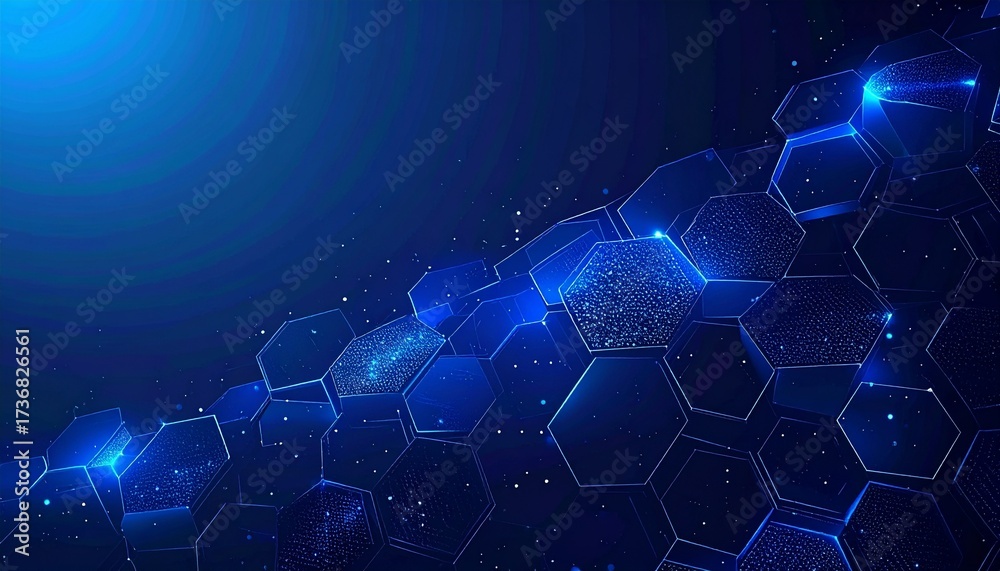 Obraz premium Abstract Blue Technology Background with Glowing Hexagonal Pattern for Digital Data and Network Concepts
