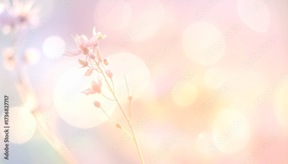 Fototapeta premium Soft Pastel Bokeh Background with Delicate Wildflowers, Dreamy Spring Light, Ethereal Floral Beauty and Gentle Glow