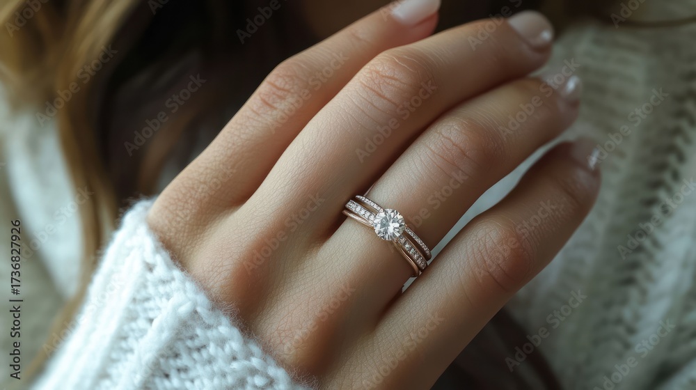 Obraz premium Elegant Diamond Engagement Ring on Woman's Hand