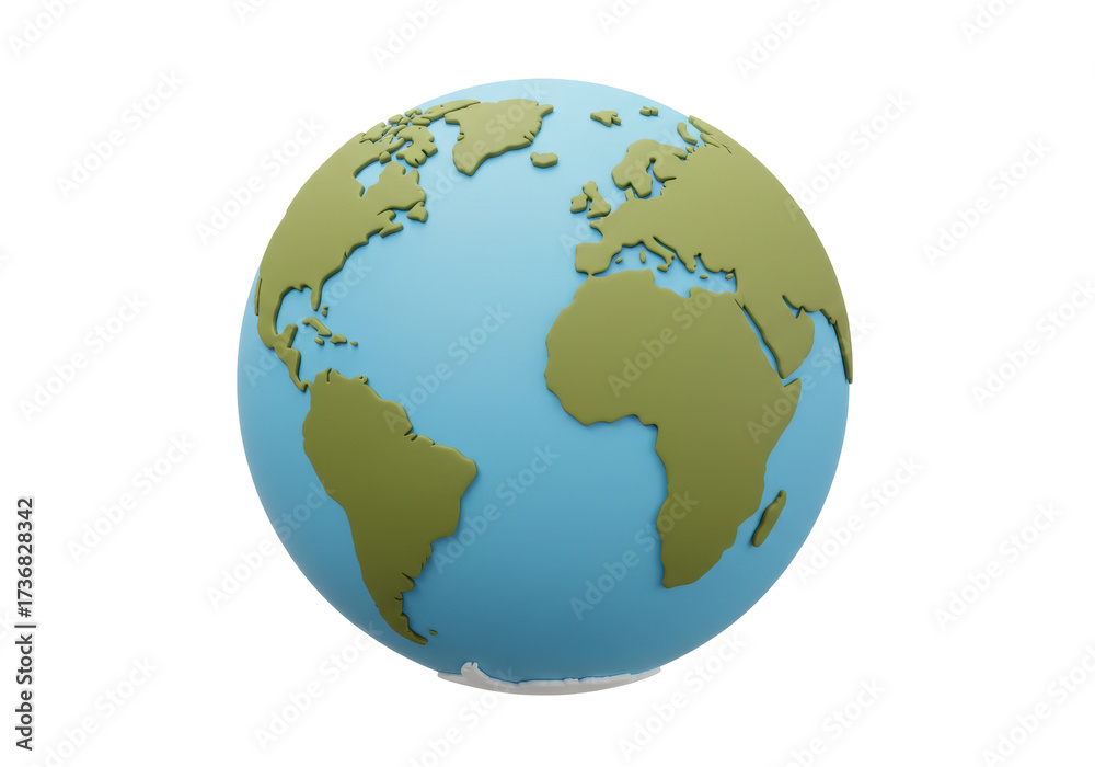 Naklejka premium Isolated 3D render of a stylized cartoon Earth globe showing continents and oceans a vibrant representation of our planet for global concepts