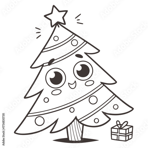 Adorable christmas tree character with big round eyes and rosy cheeks