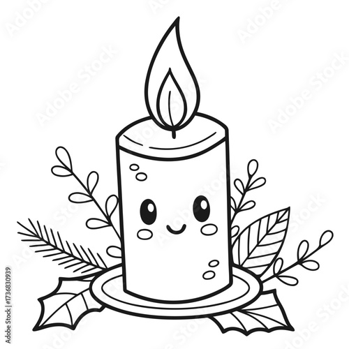 Charming christmas candle illustration with a joyful face and flickering flame