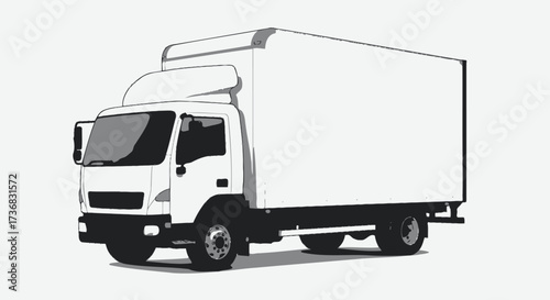 A clean, vector illustration of a white delivery trailer truck, ideal for logistics, transportation, and commercial shipping applications, showcasing its modern design.