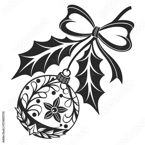 Elegant christmas ornament silhouette with festive bow and decorative accents