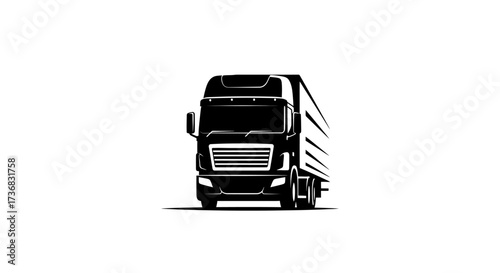 A sleek, black vector illustration depicts a modern semi-truck trailer, ideal for transportation and logistics, set against a clean white backdrop, showcasing its design.