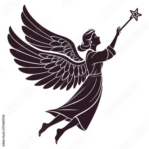 Elegant christmas angel silhouette with spread wings for festive decorations and celebrations