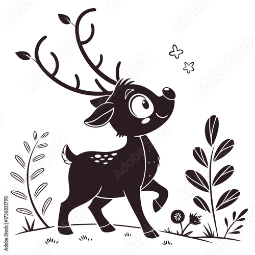 Charming reindeer with large antlers and a small festive design for holiday advertising