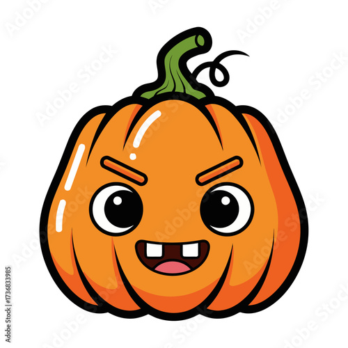 Cute cartoon evil pumpkin with big eyes and buck teeth
