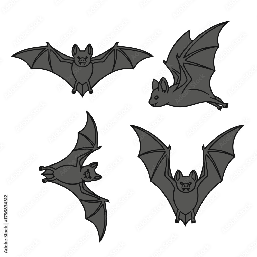 Fototapeta premium Four stylized bats in different flying poses